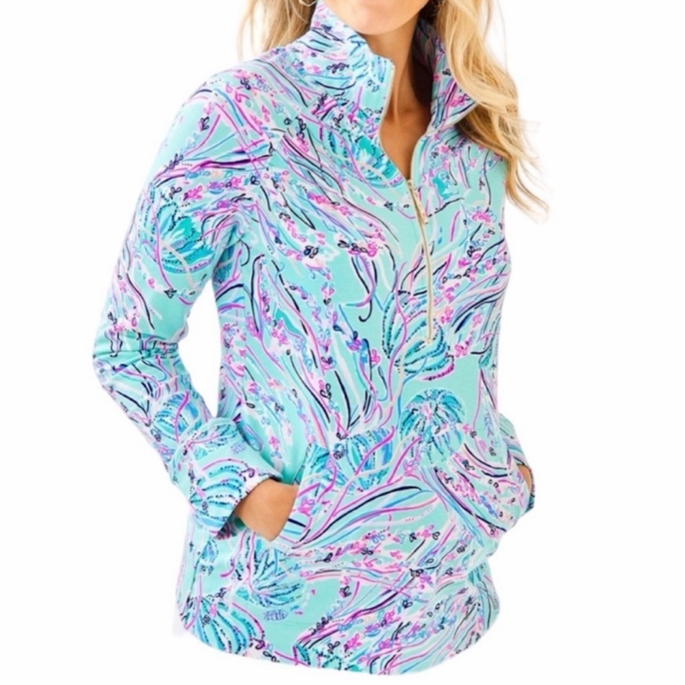 Lilly Pulitzer Skipper Bayside Blue Under the Moon Zip Popover Medium Jellyfish
